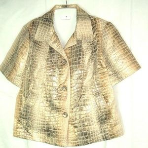 Chicos Sz 1 Jacket Brown Cream Metallic Shimmer